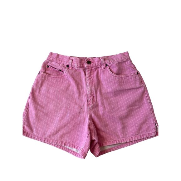bill blass Pants - Bill Blass Pink White Pin Striped Jean Shorts Women's Size 8 High Waisted Short